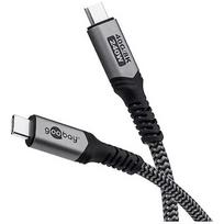 Goobay USB-C™ Cable with Textile Sheath, USB4™, 240 W, 40Gbit/s, Power Delivery, 1.5 m, Black, Grey 74212