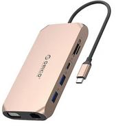 Orico USB-C 12w1 | USB-A 3.1 | USB-A 2.0 | 1x USB-C PD 100W | 1x USB-C 3.1 | 1x HDMI 1.4 4K 30 Hz | 1x VGA 1080p | 1x SD 3.0/microSD 3.0 | 1x RJ45 Gigabit | 1x audio CTIA 3,5 mm ORICO-XCR-X22-RG-BP