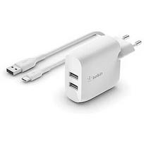 Belkin DUAL USB-A CHARGER W/USB-C CABLE 1M 24W WHITE WCE001VF1MWH