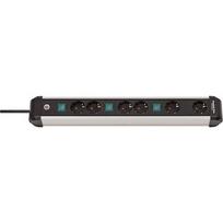 Brennenstuhl Premium-Alu-Line Extension Lead 6-way / Power Strip made of high-quality aluminium 3x 2-way switchable sockets, 3m, Black/Silver 1391030601