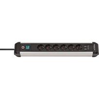 Brennenstuhl Premium-Alu-Line Power Strip with usb/Extension Lead 6-way, 3m, Black/Silver 1391030610