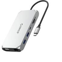 Orico USB-C 12w1 | USB-A 3.1 | USB-A 2.0 | USB-C PD 100W | 1x USB-C 3.1 | 2x HDMI 2.0 4K 60 Hz | 1x VGA 1080p | 1x microSD/SD 3.0 | 1x RJ45 Gigabit | 1x audio - srebrna ORICO-XCR-X11-SV-BP