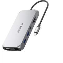 Orico USB-C 12w1 | USB-A 3.1 | USB-A 2.0 | USB-C PD 100W | 1x USB-C 3.1 | 2x HDMI 2.0 4K 60 Hz | 1x VGA 1080p | 1x microSD/SD 3.0 | 1x RJ45 Gigabit | 1x audio - szara ORICO-XCR-X11-GY-BP