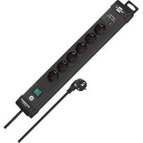 Brennenstuhl Premium-Line 6-way power strip, 2x USB black, 3 meter cable, USB-A, USB-C, with safety switch 1951160608