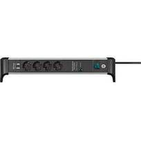 Brennenstuhl Alu-Office-Line 4-way power strip for the desk, black/aluminum, 1.8 meter cable, 60,000A surge protection, 2x USB-A 1391020410