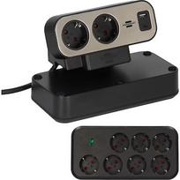 Brennenstuhl estilo Duplex Desktop Power Strip with switch and surge protection, 2m, Black/Silver 1153580210