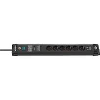 Brennenstuhl Premium-Line 6-way power strip, black, 3 meters, 60,000A surge protection, 2x USB-A 1951160606