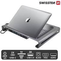 Swissten Multifunctional USB-C Laptop Docking Station / HDMI / USB 3.0 / 2x USB-C / RJ45 / SD / Micro SD / VGA / Audio 44040104