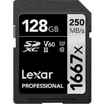 Lexar 128GB Professional 1667x SDXC UHS-II cards, up to 250MB/s read 90MB/s write C10 V60 U3 LSD128CB1667