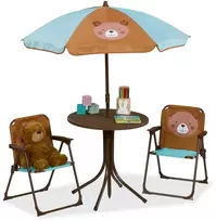 Relaxdays Vaikiškų lauko baldų komplektas, 49,5x49,5 cm stalas, 53x36x37,5 cm kėdės, reguliuojamas skėtis nuo saulės