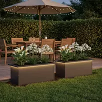 Sodo vazonas su LED 2 vnt. Juoda 30 x 60 x 30 cm Plienas