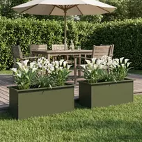Sodo vazonas su LED 2 vnt. Alyvuogių žalia 40 x 100 x 40 cm