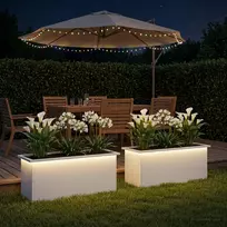 Sodo vazonas su LED 2 vnt. Balta 40 x 100 x 40 cm Plienas