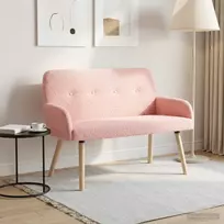 Dvivietė sofa su medžio masyvo kojelėmis Rožinė Bouclé