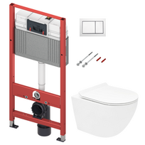 TECEbase wc rėmas su pakabinamu klozetu Ceramia S-Line Pro Vortex su lėtaeigiu dangčiu, baltas vandens nuleidimo mygtukas