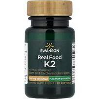 Swanson Vitamins, Tikras maistas K2, maksimalaus stiprumo, 200 mcg, 30 minkštųjų kapsulių