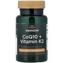 Swanson Vitamins, CoQ10 + vitaminas K2, 60 minkštųjų gelių