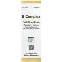 California Gold Nutrition, B kompleksas viso spektro su vitaminu B12, pantoteno rūgštimi, biotinu ir niacinu, aviečių citrina, 2 fl oz (59 ml)