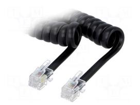 Cable: telephone | coiled,interlaced | RJ9 plug,both sides | black