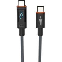 Ansmann USB 2.0 cable, USB-C plug > USB-C plug (anthracite, 2.0 meters, PD 3.1, charging with up to 140 watts, sleeved, integrated LED display)