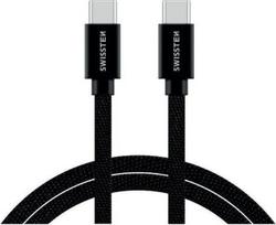 Kabelis swissten  Swissten Textile Universāls Quick Charge 3.1 USB-C uz USB-C Datu un Uzlādes Kabelis 2m Melns