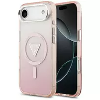 GUESS IML Gradient Phone Case with Printed Triangle Logo  AND  Silver Metal Camera Buttons, MagSafe Compatible, for iPhone 17 Air, Pink