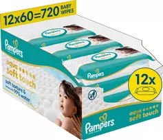 „Pampers“ drėgnos servetėlės „Aqua Soft Touch“, 12 pakuočių po 60 servetėlių = 720 vnt.