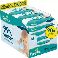 „Pampers“ drėgnos servetėlės „99 % Water“, 20 pakuočių po 60 servetėlių = 1200 vnt.