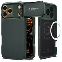 Spigen Optik Armor Mag phone case with MagSafe support for iPhone 17 Pro Max, green