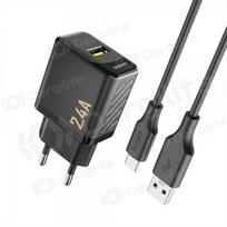 Telefono įkroviklis Dudao A23T 12 W USB-A su USB-C laidu 1 m juodas