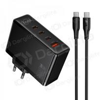Tinklo įkroviklis Hoco N85 100 W 3x USB-C + USB-A su USB-C laidu 2 m juodas