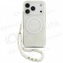 Apple iPhone 18 Pro dėklas "Guess IML Flowers Allover Strap MagSafe" (baltas)