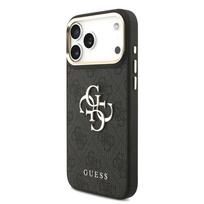 GUESS PU Leather 4G Metal Logo Gold Frame Case for iPhone 18 Pro Max / Black