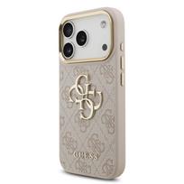 GUESS PU Leather 4G Metal Logo Gold Frame Case for iPhone 18 Pro / Pink