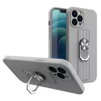 Hurtel Silicone ring case with finger grip and stand for Samsung Galaxy S21 Ultra 5G, silver