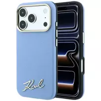 Karl Lagerfeld Saffiano Small Script Metal Logo MagSafe Case for iPhone 17 Pro Max / 18 Pro Max - Light Blue
