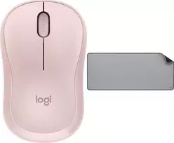 Belaidė kompiuterio pelė Logitech M240 Silent Bluetooth Mouse, rožinės spalvos + Studio Series pelės kilimėlis