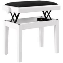 Reguliuojamo aukščio pianino suolas su daiktadėže, 61,5 × 38 × 45–56 cm, baltas