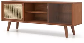 TV staliukas su slankiosiomis durelėmis ir reguliuojama lentyna, natūralios spalvos, 120,7 x 30,5 x 45,7 cm