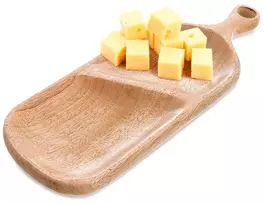 Užkandžių lėkštė su 2 skyriais, iš mangų medienos, ruda, 40,5 × 14 × 2,5 cm