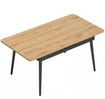 Išskleidžiamas valgomojo stalas 4–6 vietoms su užapvalintais kampais, ąžuolo ir juodos spalvos, 130–160 x 85 x 75 cm