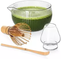 Matcha ruošimo rinkinys, stiklinis ir bambukinis, skaidrus, 4 dalių