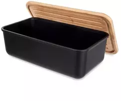 Duoninė su bambukine pjaustymo lentele ir trupinių grioveliais, juoda, 40 × 23 × 13 cm