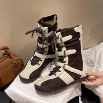 New Style Fashion Women's Luxury Flat Short Boots Shoes Women Winter Round Head Lace-up Flat Boots Plus Size Zapatos De Mujer 40 balta