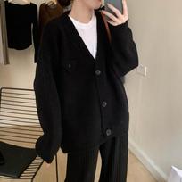 Lazy Wind Sweater Jacket Autumn and Winter Design Sense of Pure Color Loose Collar Single-breasted Knitted Cardigan Female One size
