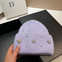 Real Rabbit Fur Luxury Rhinstone Knitted Hats For Women Winter Warm Wool Skullies Beanies Lady Casual Beanie Bonnet Skiing Cap white