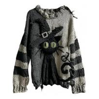 Helovino baisaus veido megztinis moterims, margintas raštu, megztas megztinis, viršus, ilgomis rankovėmis, apvalia iškirpte, siūtas rudens apranga XXXXXL gray