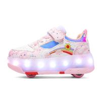 Kid's Roller Skates Removable Flat Charging LED Four Wheels Glowing Sports Shoes  Women's Glowing Sneakers 40 rožinė