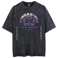 Printed Vintage Washed T Shirts Gym Bodybuilding Oversized Men Clothing Fitness Tee Workout Darc Acid Tshirts Unisex L black