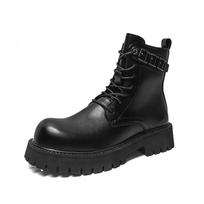 Men's High Top Zipper Martin Boots - Thick Sole, Height-Enhancing, Autumn/Winter British Style Leather Shoes, Large Sizes Available. 40 black